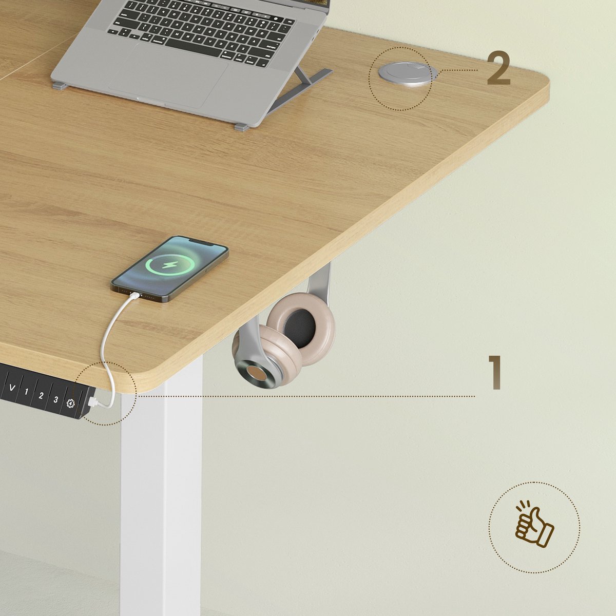SONGMICS - Zit Sta Bureau - Met Memoryfunctie en USB-C thumbnail 6