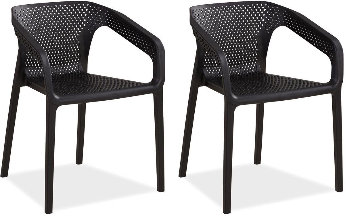 Homestyle4u Tuinstoelen - Set van 2 - Stapelstoelen - Kunststof - Zwart