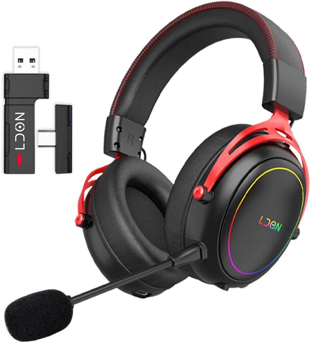 FoxieGo Draadloze Gaming Headset met Microfoon – 7.1 Surround Sound – Bluetooth 6.0 & 2.4GHz – Noise Cancelling – 100 Uur Batterij – USB-A / USB-C – Geschikt voor PS5, PS4, PC, Switch & Android