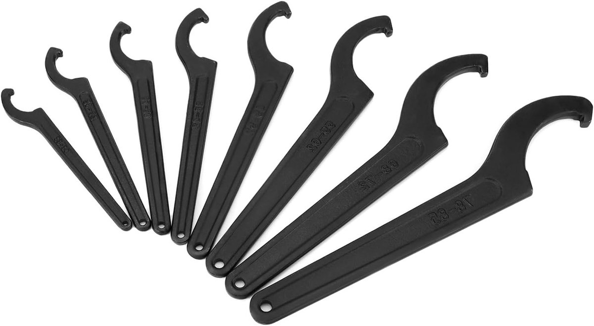 SnelShoppen - 8-delige Haak Sleutels Set, C-Sleutel voor Ronde Moeren 22mm-65mm, Hoogwaardige Carbon Staal, Professionele en Hobby Toepassingen