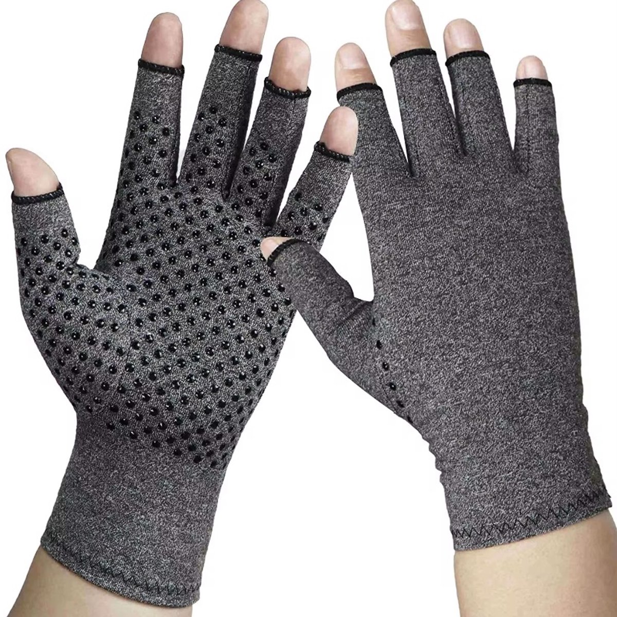 Compressie Handschoenen – Reuma Handschoenen – Bamboe – Anti-Slip – Tegen Stijve en Pijnlijke Handen – Donkergrijs – Maat M – Medilon