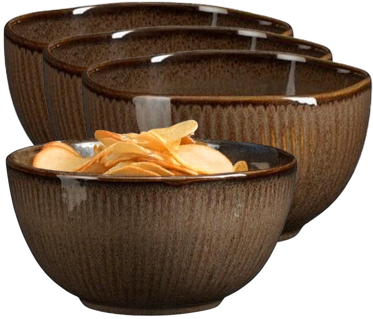 Mica Decorations Serveer/chips schaaltje Nusa - 4x - bruin - 12 x 7 cm - keramiek - kommetjes