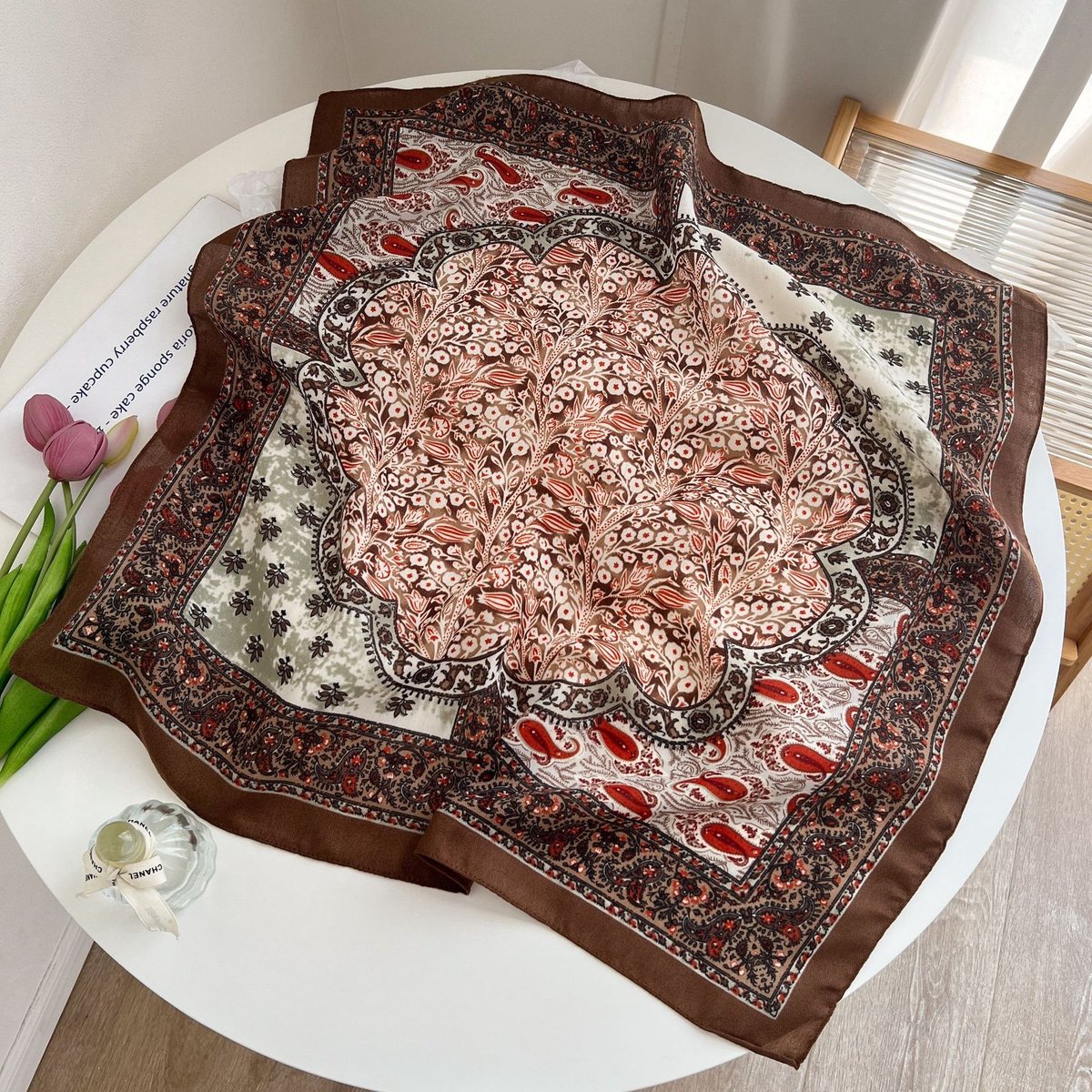 Zijden sjaal-stijl zijden sjaal voor dames - Kleurblokkenprint - Fris en delicaat - Decoratieve shawl over shirts-SJ0248 Benut je gevoel voor mode optimaal!
