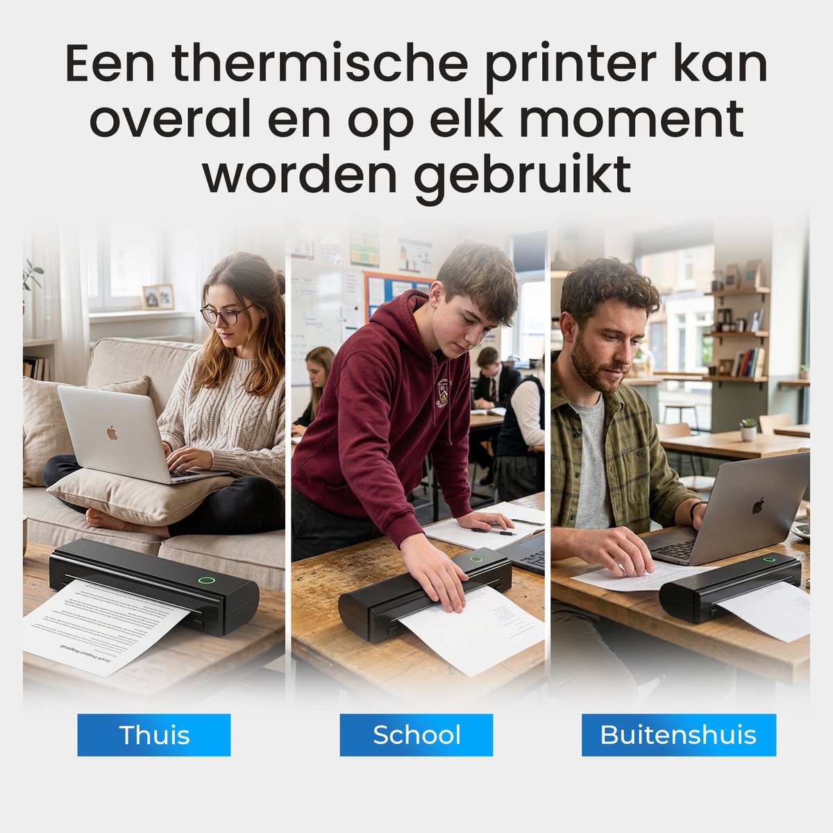 Dynabright Draadloze Thermische Printer - USB/USB-C - Pocket Printer voor Smartphone - Incl 2 rollen Papier - Draagbare Mini Printer voor Mobiel, Tablet en Laptop – A4 / US Letter - Thuis / School / Onderweg - Bluetooth — afbeelding 6