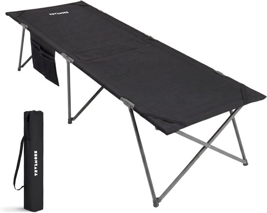 TRVLMORE Veldbed Opvouwbaar - 150KG Draagvermogen - Campingbed Incl. draagtas - Stretcher 1 Persoons - Stalen Frame - 213x79x50 cm - Zwart