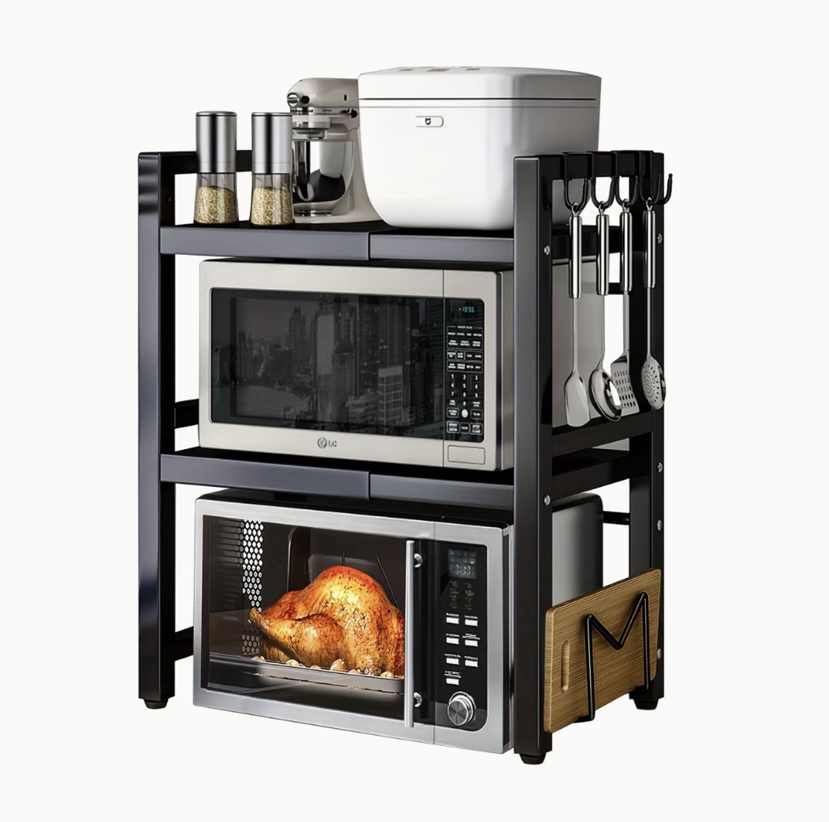 Verstelbaar Keuken Opbergrek – Multifunctionele Organizer voor Magnetron, Oven & Rijstkoker – Uitschuifbaar Aanrecht Rek met Meerdere Lagen – Stevig Keukenrek voor Opslag & Ruimtebesparing