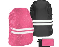 Waterdichte Rugzak Set van 2, Reflecterende Rugzakhoes voor Fietsen, Hardlopen en Wandelen, Hoog Zichtbaar in Zwart en Roze, Maat 30-40L