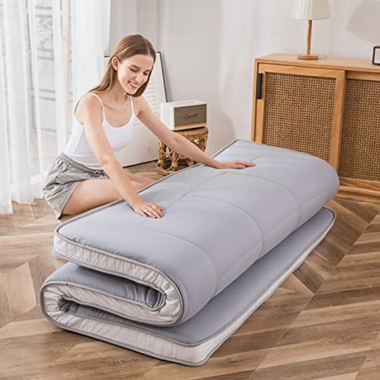 Futonmatras - Vloermatras Logeerbed - Comfortabel Slapen - Extra Dik Gewatteerd - 90 x 190 cm - Grijs — afbeelding 3