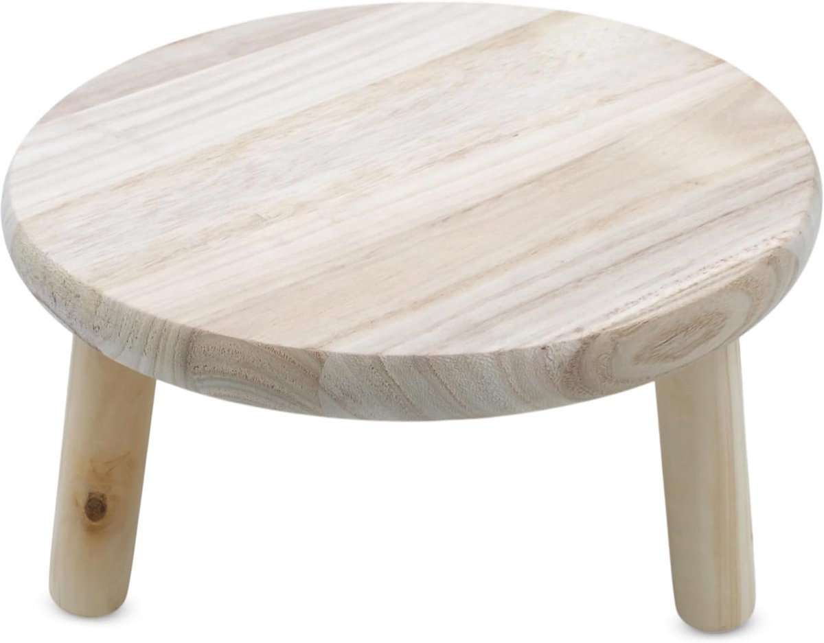 Houten bloemenkruk - Plantenstandaard rond - Decoratie binnen - Stabiel op 3 poten - 29 x 15 cm - Naturel