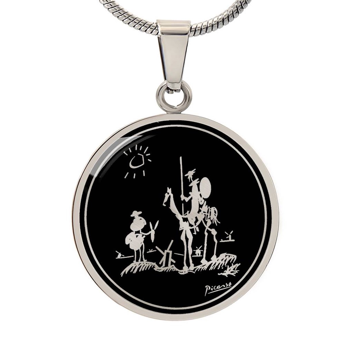 Symbolic Gifts - Don Quichot Ketting Zilver Kleurig Waterproof Don Quixote Hanger - Premium Stainless Steel - Sieraad Cadeau - Verstelbaar 45 - 56 cm