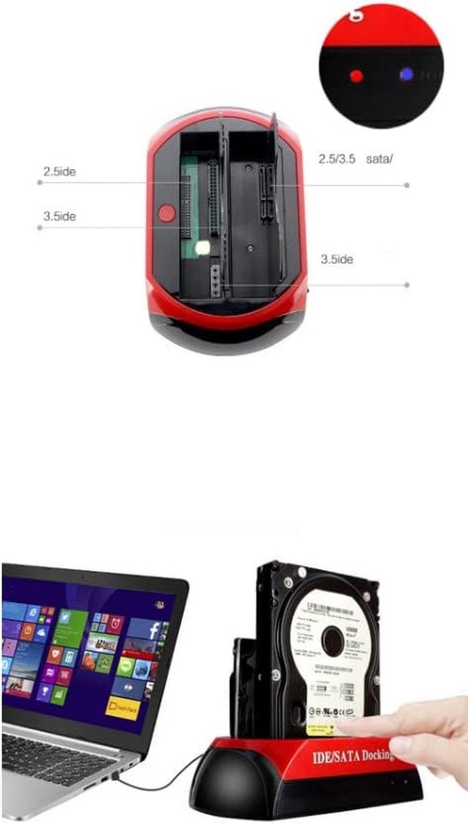 Harde Schijf Docking Station - Externe Lezer - Data Overzetten - Dubbele Interface - 2.5/3.5 Inch - Zwart — afbeelding 3