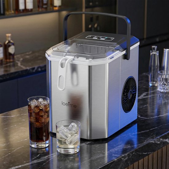 ByRoos Keukenapparatuur - IJsblokjesmachine - Incl. IJsschep - IJsblokjesmaker - Zelfreinigend & Geruisloos - Zomervakantie - Strandbenodigdheden - 9 in 6 Tot 8 Minuten - 2 verschillende maten - Elektrische ijsblokjesmachine - Roestvrij Staal — afbeelding 5