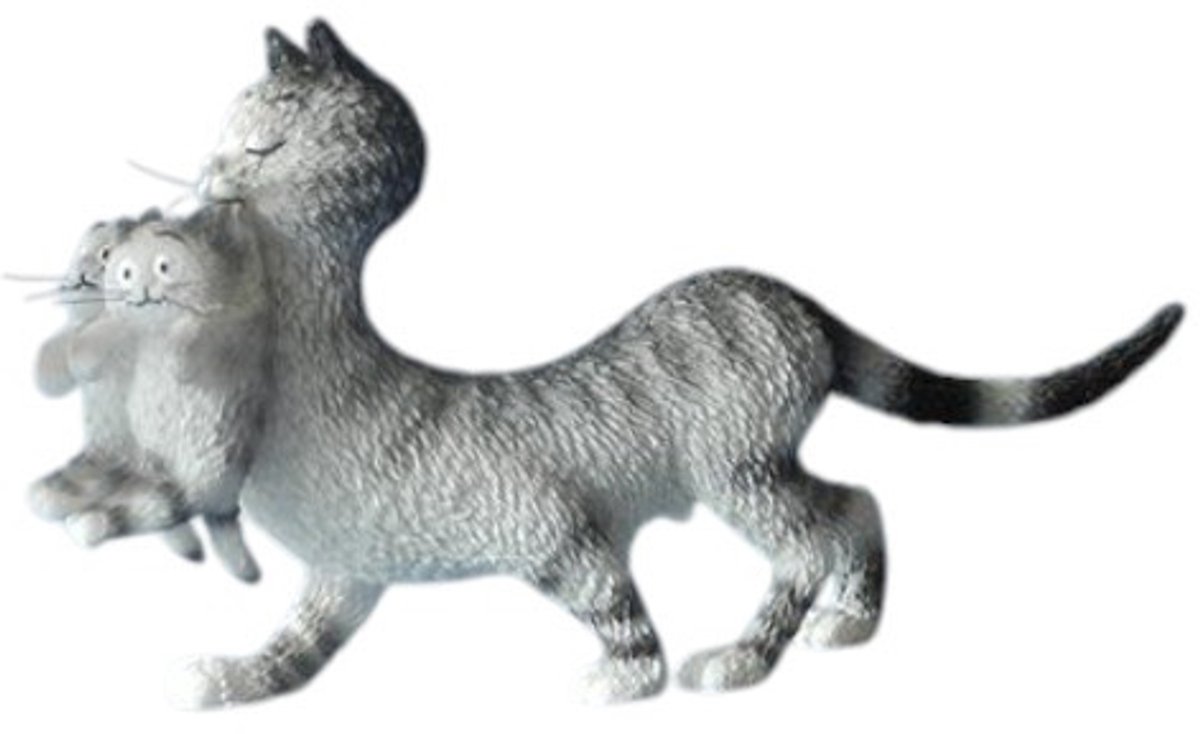 Parastone kattenbeeldje - Moeder met kitten - beeldje grijs