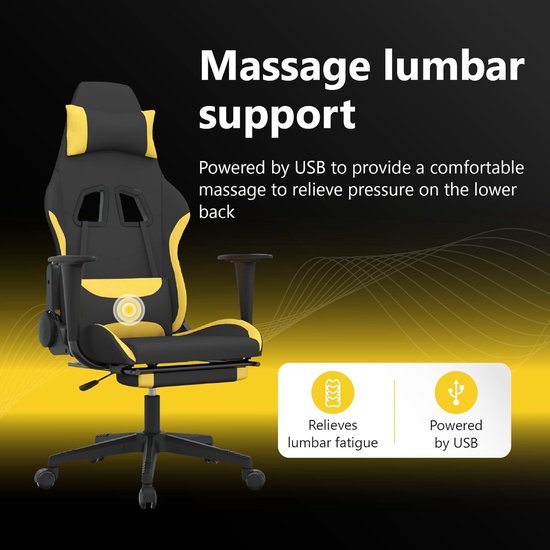 Gaming Stoel - Comfortabele Fauteuil - Ontspannen Zitten - Met Voetenbank - Twee Zetel Grootte - Zwart Geel — afbeelding 5