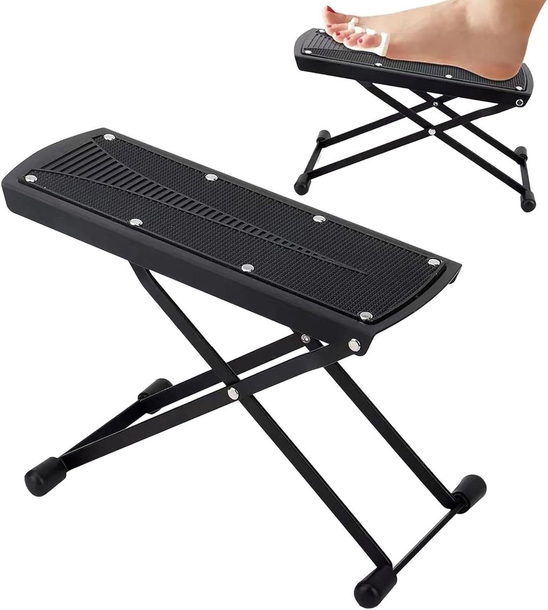 Opvouwbare Voetsteun - Pedicure Kruk - Voetverzorging Thuis - 6 Hoogtes Verstelbaar - 220 lbs Draaglast - Zwart