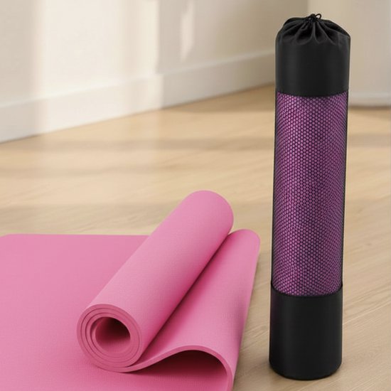 Yogamat 8 mm Antislip TPE – Fitnessmat & Pilates Mat – Roze – 183 x 61 cm