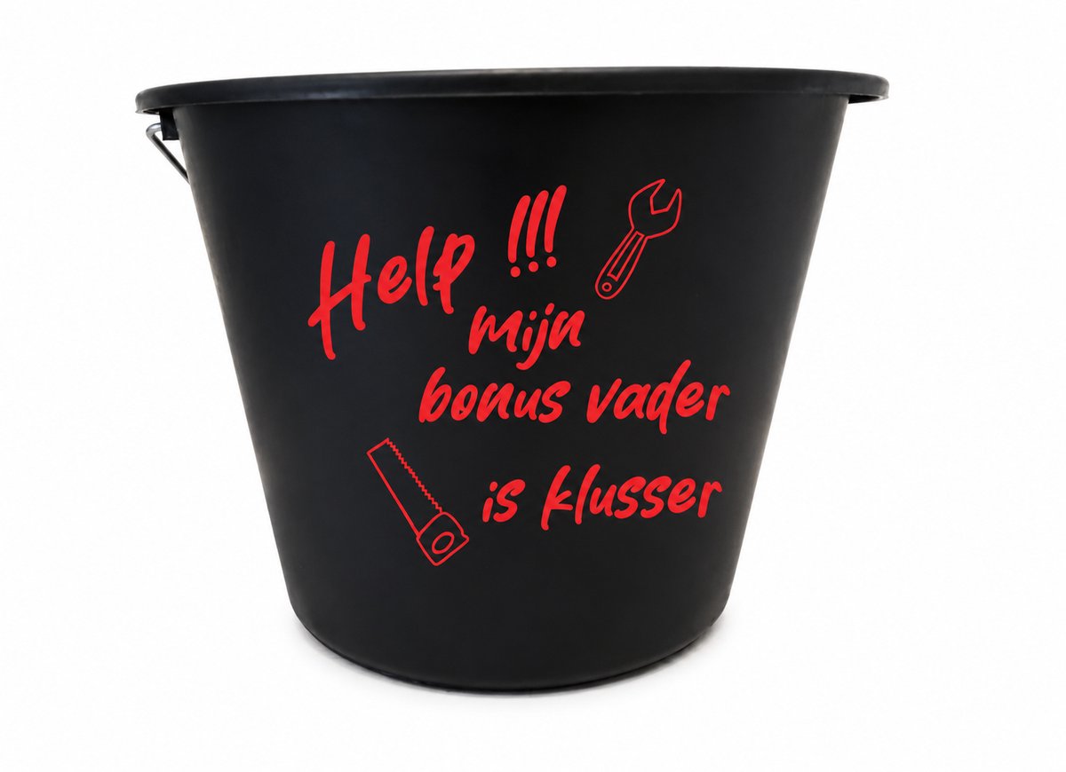 Bedrukte emmer met tekst Help mijn bonus vader is klusser, Emmer met tekst, Bedrukte emmer, Bonus vader, Vaderdag, Cadeau, Emmer, Cadeau emmer