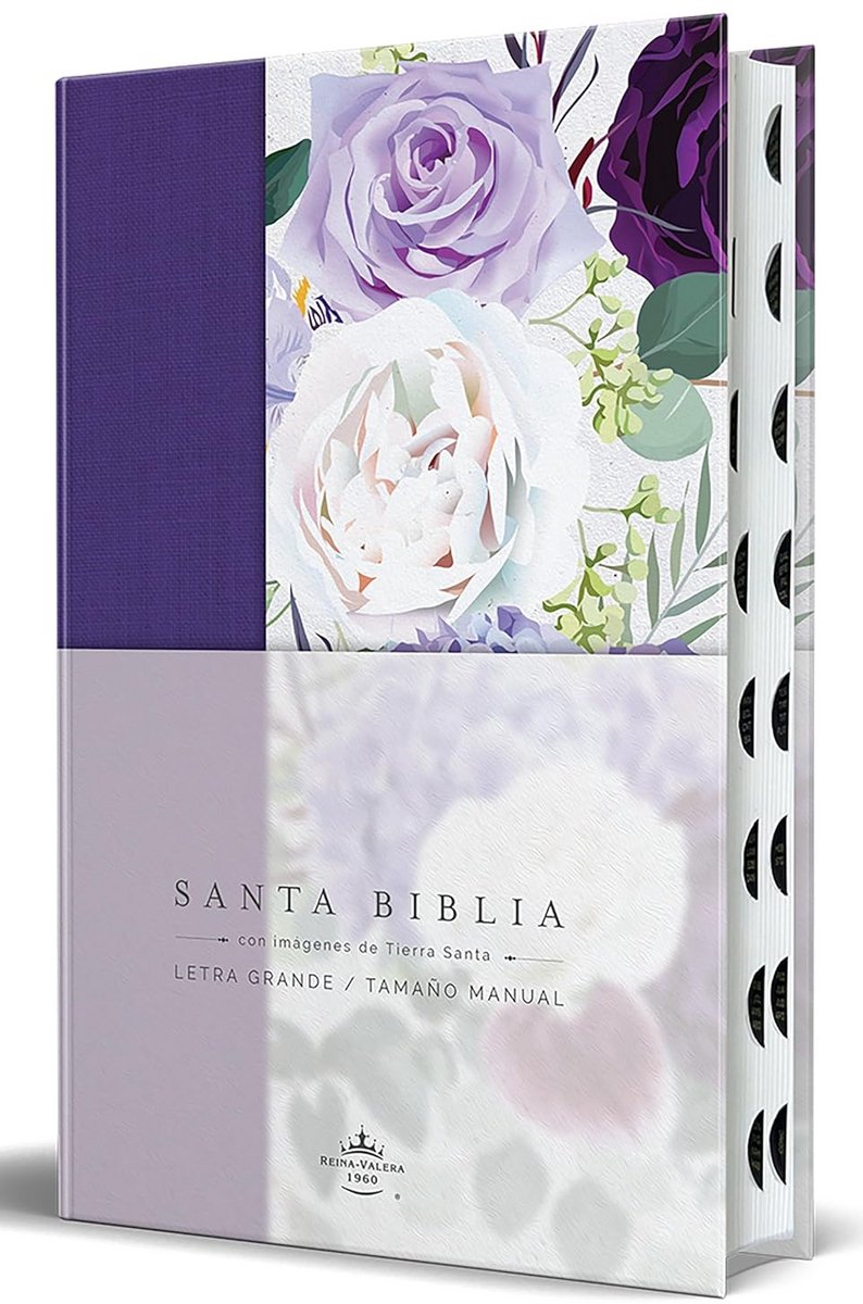 Reina Valera 1960 Bijbel Hardcover Paars Met Bloemenmotief En Groot Lettertype - Handzaam En Legeroofd