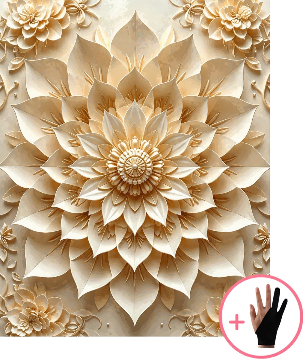 HobbyMania Originals Schilderen Op Nummer Volwassenen - Mandala Beige - Inclusief Verf Penselen en Tekenhandschoen - Kleuren Op Nummer - Paint By Number Volwassenen - 40x50 cm