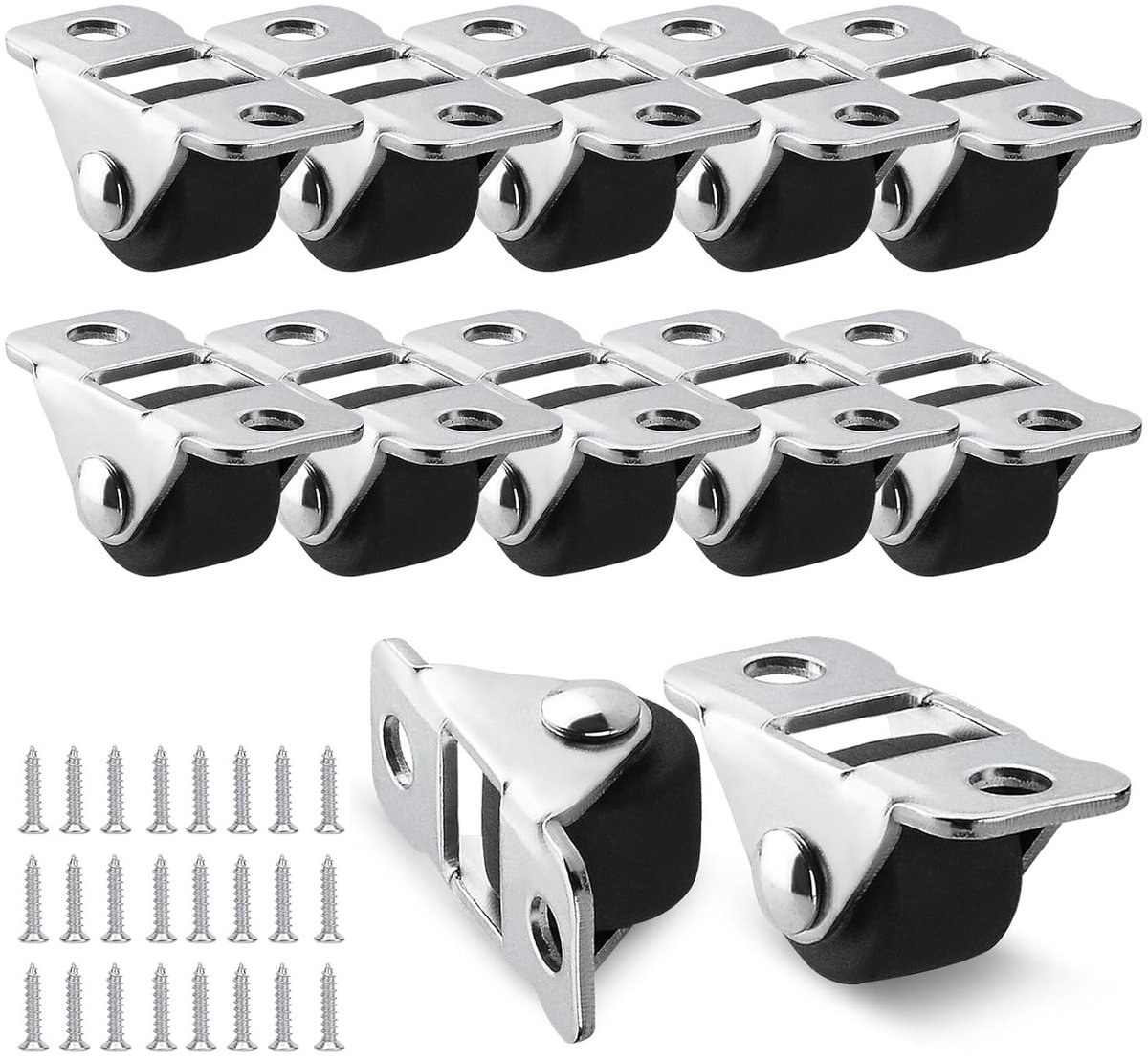 12 Stuks Meubelwielen 1.2cm - Rubber Rollen met Stalen Plaat, Geluidsarm en Krassenvrij voor Meubels en Gereedschapskisten tot 24kg Belastbaarheid