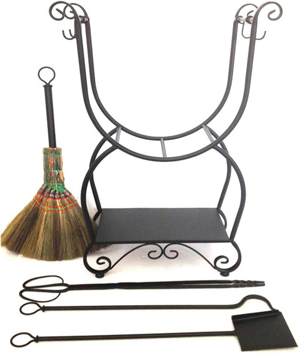 Brandhoutrek Set - Haard Accessoires - Open Haard Gebruik - Binnen Buiten - 70 cm Hoog - Zwart Koper