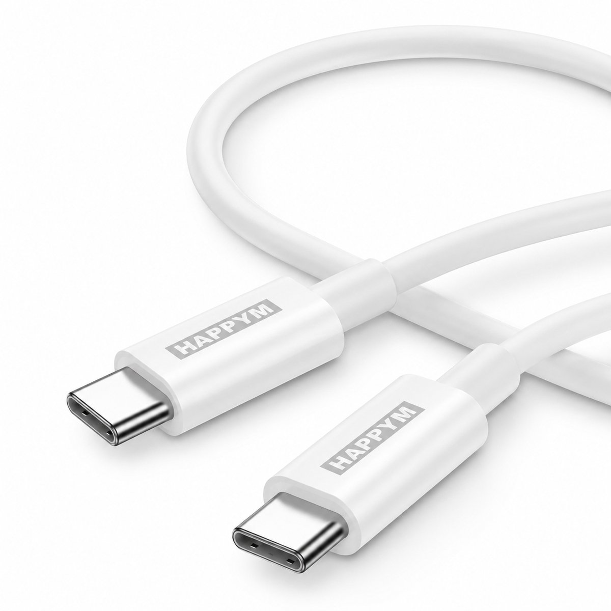 HappyM USB-C naar USB-C Kabel 1M wit – 60W Snelladen – 480Mbps – Laptop Tablet Smartphone