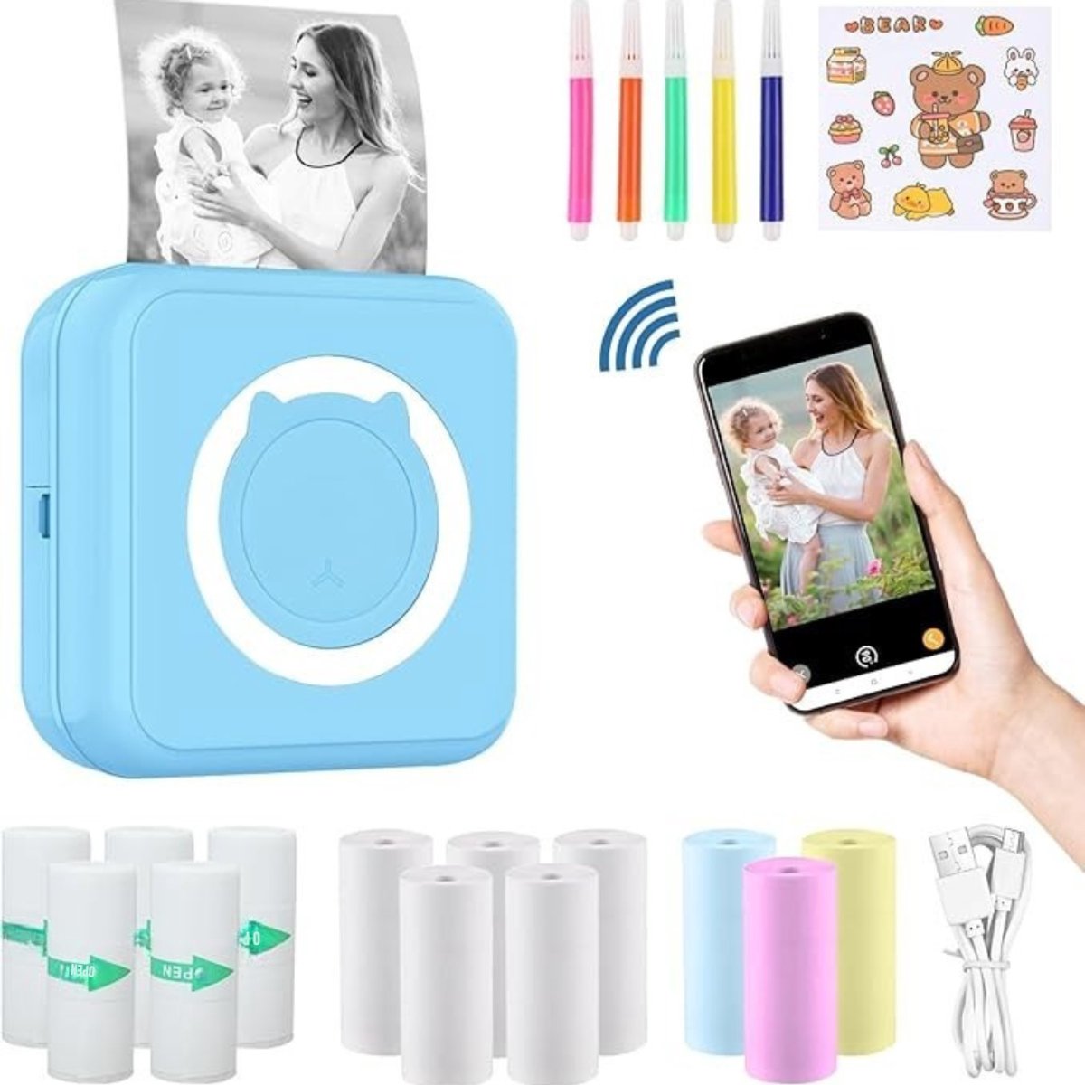 "QIN® Fotoprinter voor Smartphone - Fotoprinter - Polaroid Printer Smartphone - Blauw - 3x9x10cm - 3cm x 9cm x 10cm "
