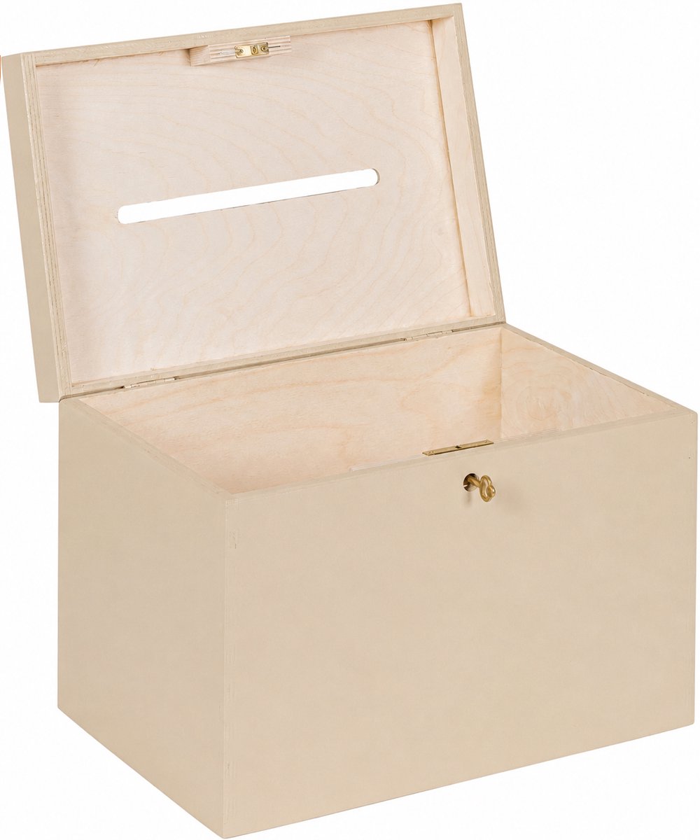 HAUDT® Enveloppenkist met slot BAS Zand - 30 x 20 x 23 cm - houten kist met slot - incl. koperen sleutel - beige kleur opbergkist