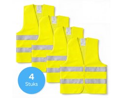MasonPro Fluo Hesje Volwassenen & Kinderen - 4 Stuks - Veiligheidshesjes - Reflectievest - Reflecterend vest - Veiligheidsvest - One Size - Geel