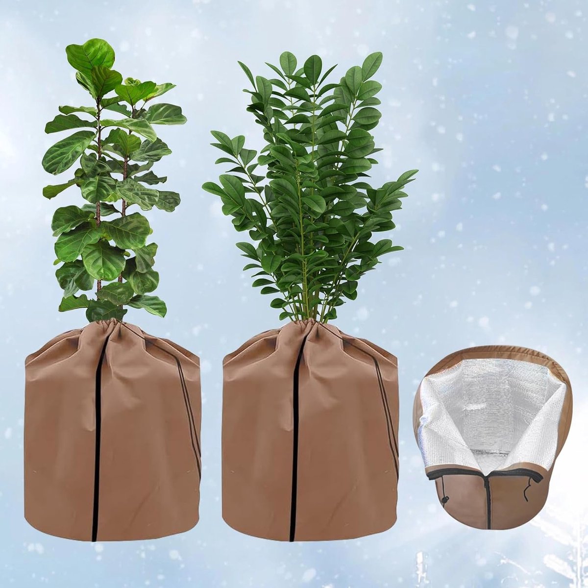 Set van 2 thermische potbeschermers voor winterbescherming van potplanten, 45 x 50 cm, ademend met trekkoord en ritssluiting, vorstbescherming voor oleander, olijfbomen en struiken