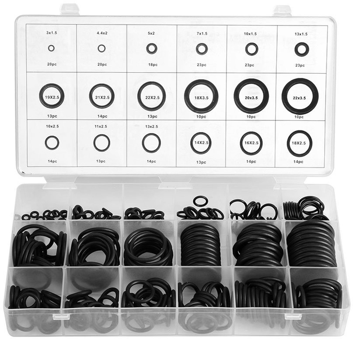 MTTproducts- O-ring Kit 279 Stuks - Rubber Gasket Set - 18 Maten - Sluitringen - Waterdicht - Geschikt voor Hydraulisch en Pneumatisch Gebruik - Afdichtingen
