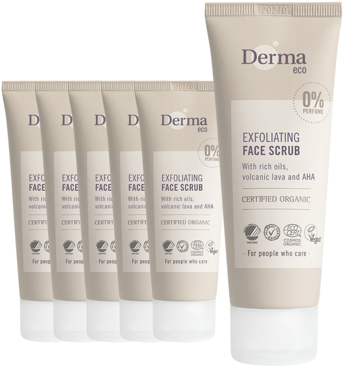 Derma Eco - 2-in-1 Gezichtsscrub - Peelingmasker - 6 x 75 ml - met Aloe Vera - 5% AHA Melkzuur - met Vulkansteen Scrubkorrels - AllergyCertified - Parfumvrij