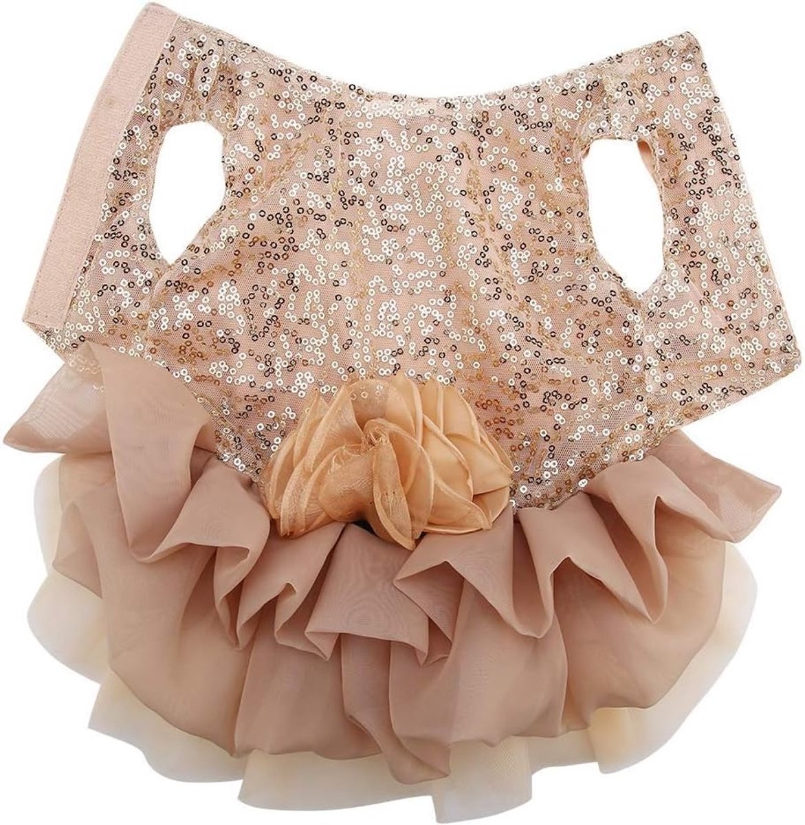 Elegante Hondenjurk voor Trouwerij - Gouden Prinsessenjurk met Sequins en Bollende Rok voor Kleine Honden
