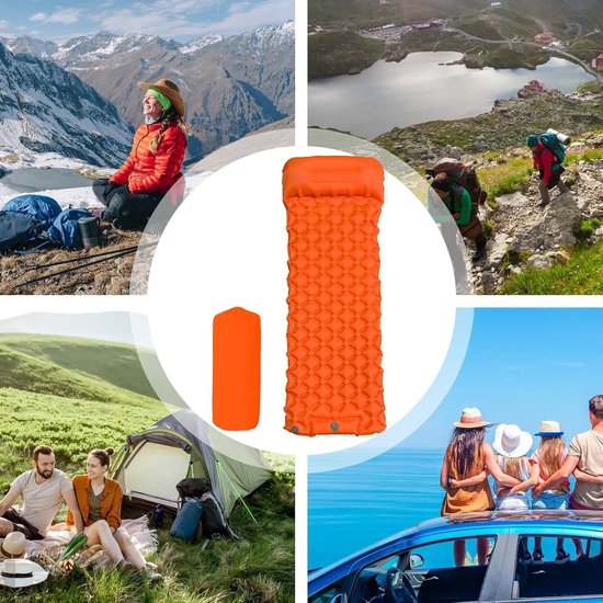 Opblaasbare Slaapmat - Luchtbed Camping - Outdoor Kamperen - Geïntegreerde Pomp - 190 x 60 cm - Oranje — afbeelding 3