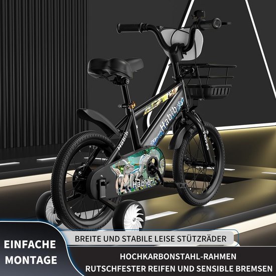 Jongensfiets Dino Thema - 12, 14, 16 Inch - Inclusief Steunwielen, Mand en Veiligheidsset — afbeelding 4