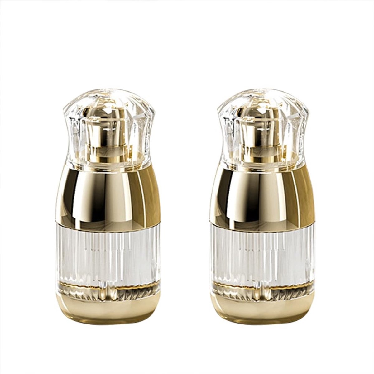 Cosensi- Lotion Pomp Flessen 30ml - 2 Stuks - Transparant/Goud - Cosmetische Dispenser - Vloeibare Zeepcontainer - Schenkopening met Dop