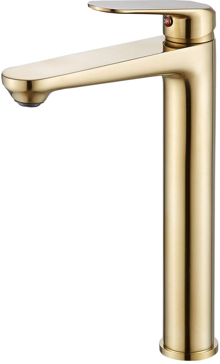 Cosensi- Bassinmengkraan Hoog Model - Gouden Geborsteld Afwerking - Warm/Koud Water - Badkamerkraan - Hoogwaardige Messing - Eenvoudig te Installeren
