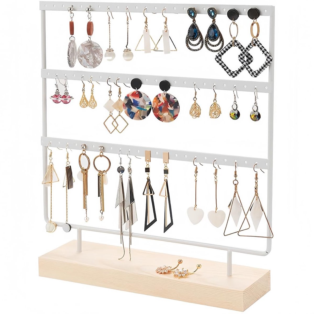 Cosensi- Oorbellenhouder 3 Laags - Sieradenrekje - Oorbellenstandaard - Oorbellen Display - Houten Basis - 30 Pairs Oorbellen - Sieradenstand