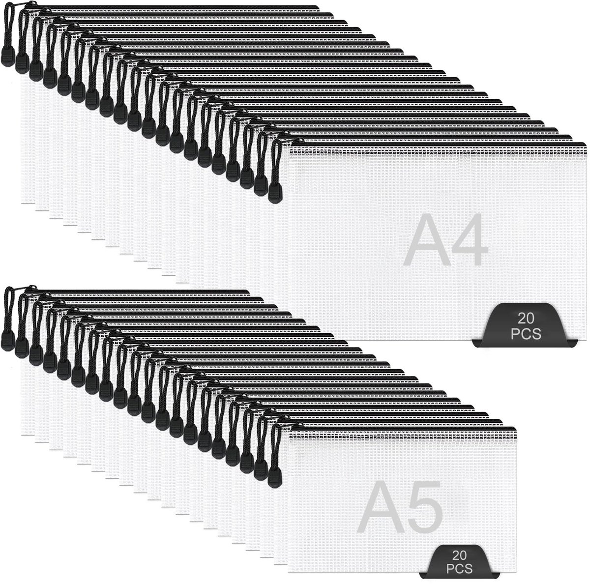Cosensi- Documententas A4/A5 40 stuks - Waterdichte Documentenvakken - Transparante Ritszakjes - Mesh-Plastic Vak - Herbruikbaar - Hoogwaardig PVC-Kunststof - Documentenvak