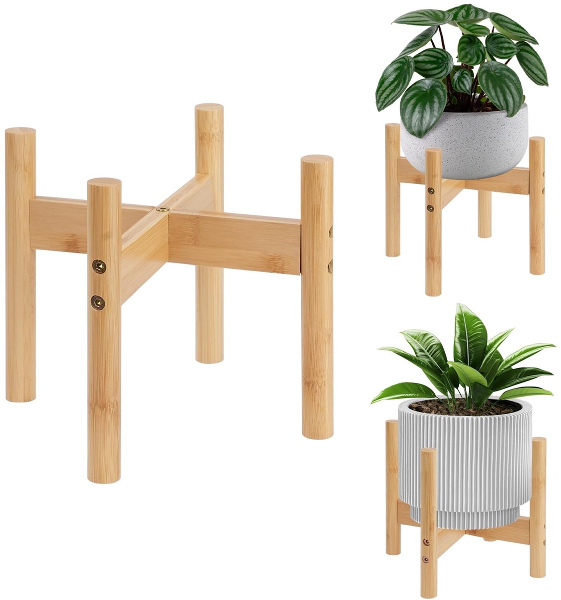 Cosensi- Kamerplantenstandaard Houten - Plantenstandaard Binnen/Buiten - Bamboe - Cross Stabiele Structuur - Decoratief Meubilair - Voor Potten van Verschillende Afmetingen
