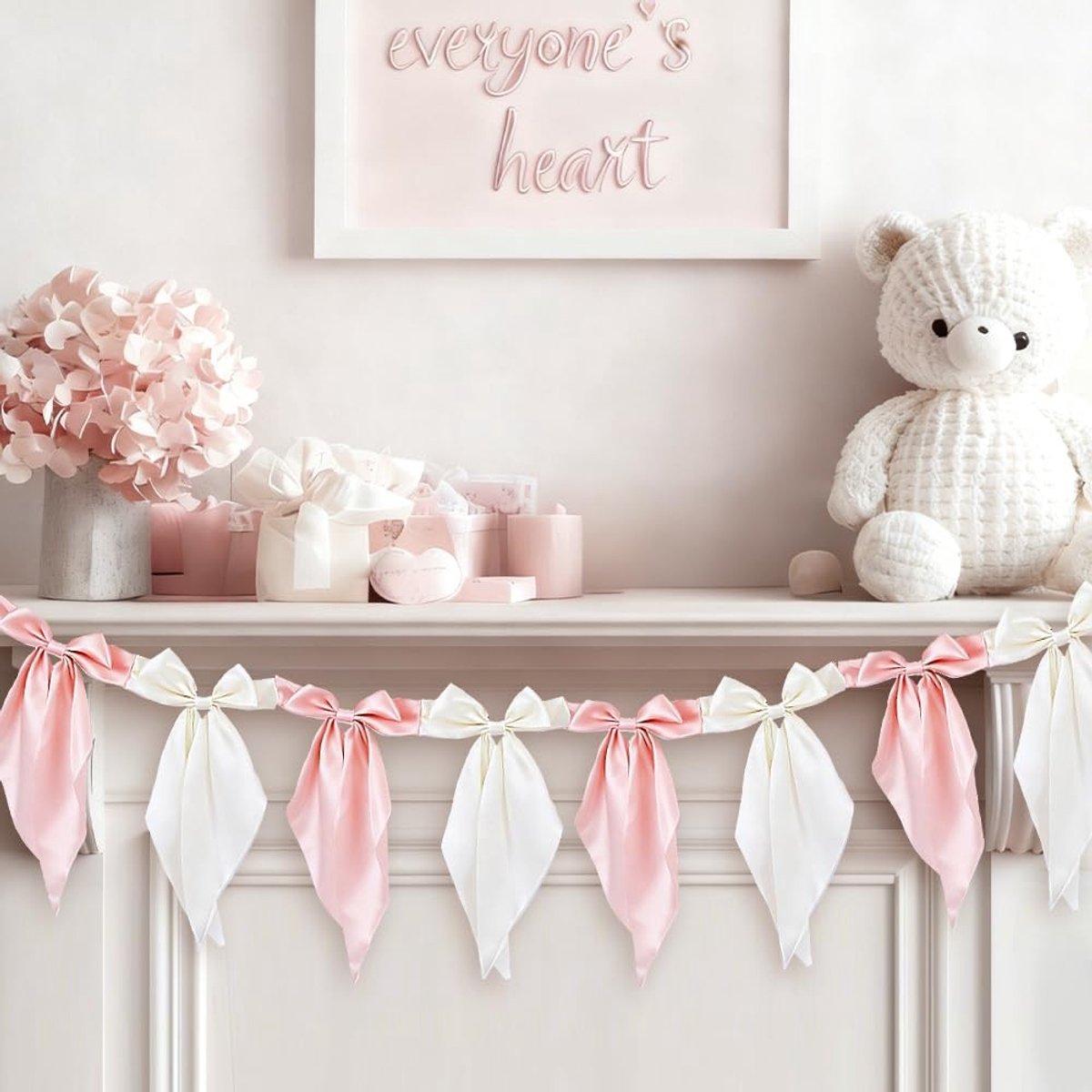 Cosensi- Strik Slinger 210 cm - Decoratie Wanddecoratie - Feestdecoratie - Fotocabine - Pastelroze/Wit - Eenvoudig Op te Hangen
