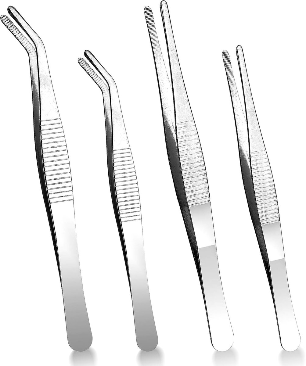 Cosensi - Set van 4 Pincetten - Roestvrij staal - Perfect voor knutselen en elektronica - 16 cm en 12,5 cm - Geschikt voor doe-het-zelf en waterhui...