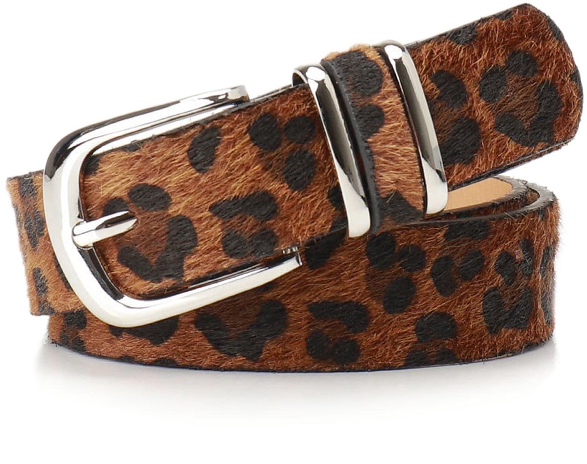 Cosensi- Damesriem Verstelbaar - Luipaardpatroon - Dubbele Ringgesp - PU-leer - 103 x 2,8 cm - Modieus Ontwerp - Riem