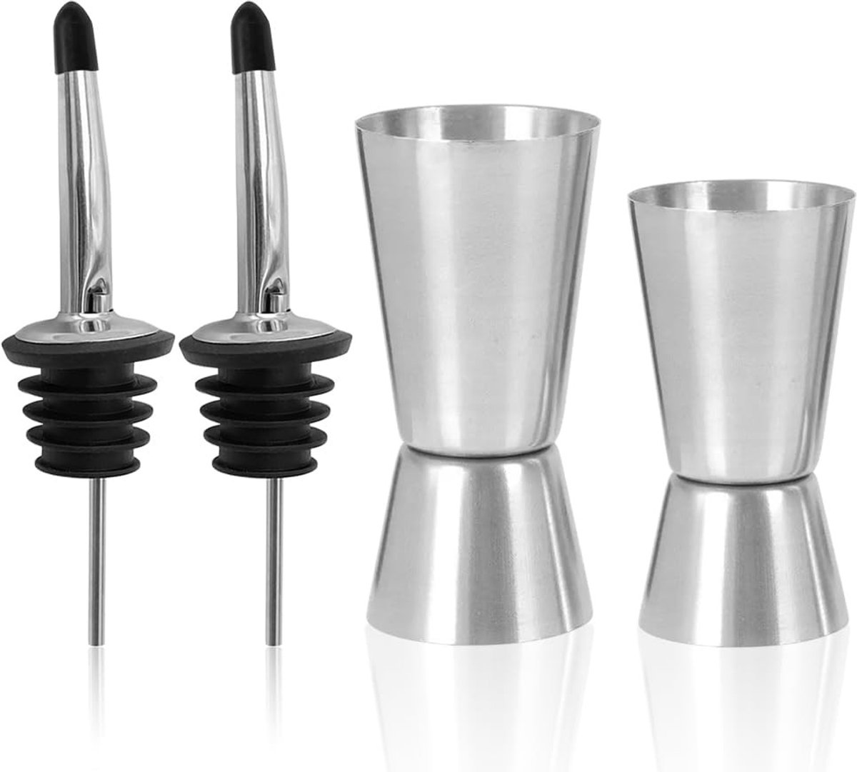 Cosensi- Cocktailshaker Set 4 Stuks - Cocktailmaatbeker 2/4 cl - Bar-meetgereedschap - Roestvrij Staal - Voedselveilig - Professioneel Gebruik - Maatbeker