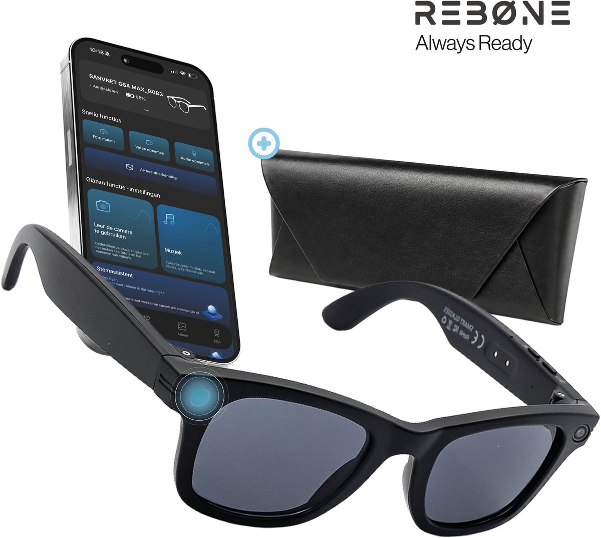 Smart Bril met Camera - Ai Smart Glasses - 8MP - Ai Slimme Zonnebril - 1080p Full Hd Spycam - Smartglasses met Bluetooth - Blauw Licht Filter Glazen - Nederlandse App - Wifi - Zwart
