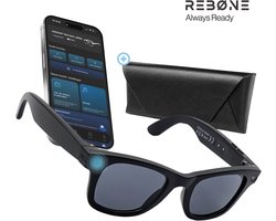 REBØNE® Camera Bril - AI Bril met Camera - Slimme Bril 8MP 1080p Full HD - Smart Glasses en Zonnebril met Bluetooth, Muziek en Bellen - 2 Sets Verwisselbare Glazen - Nederlandse App - Zwart met donkere Glazen