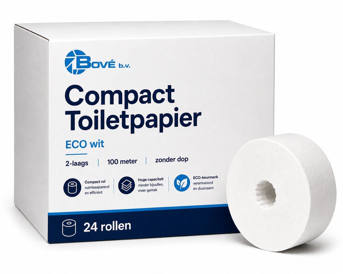 Compact toiletpapier 2-laags 100 meter ECO zonder dop – verpakking 24 rollen (6151804730700)