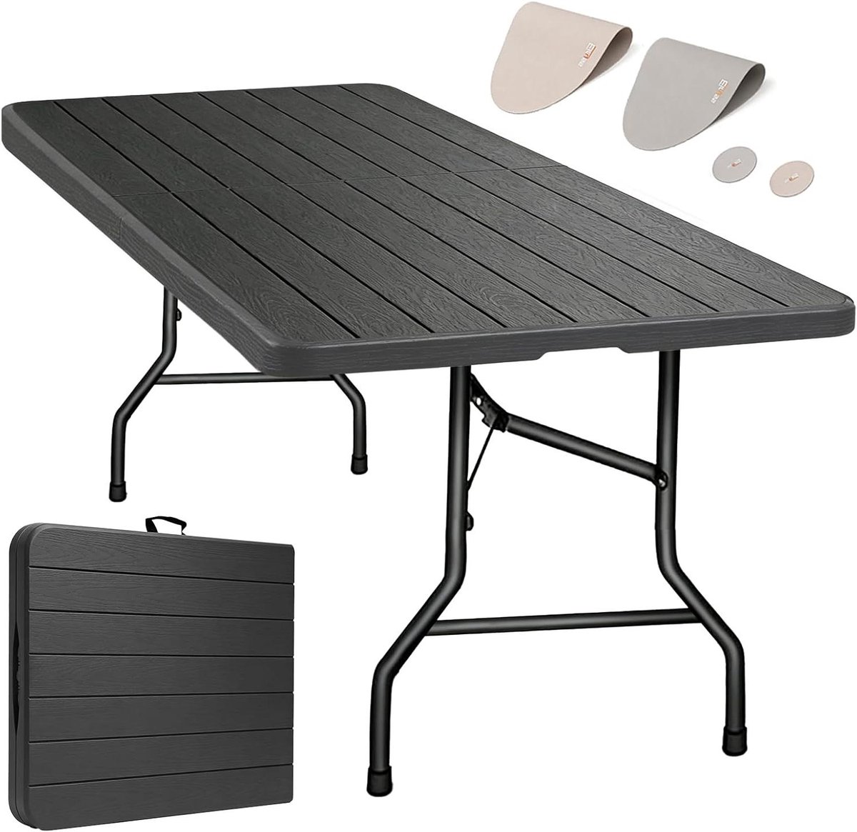Opklapbare Tafel - Tafel Buiten - Feestelijk Dineren - Houtlook Blad - 180x74cm - Zwart