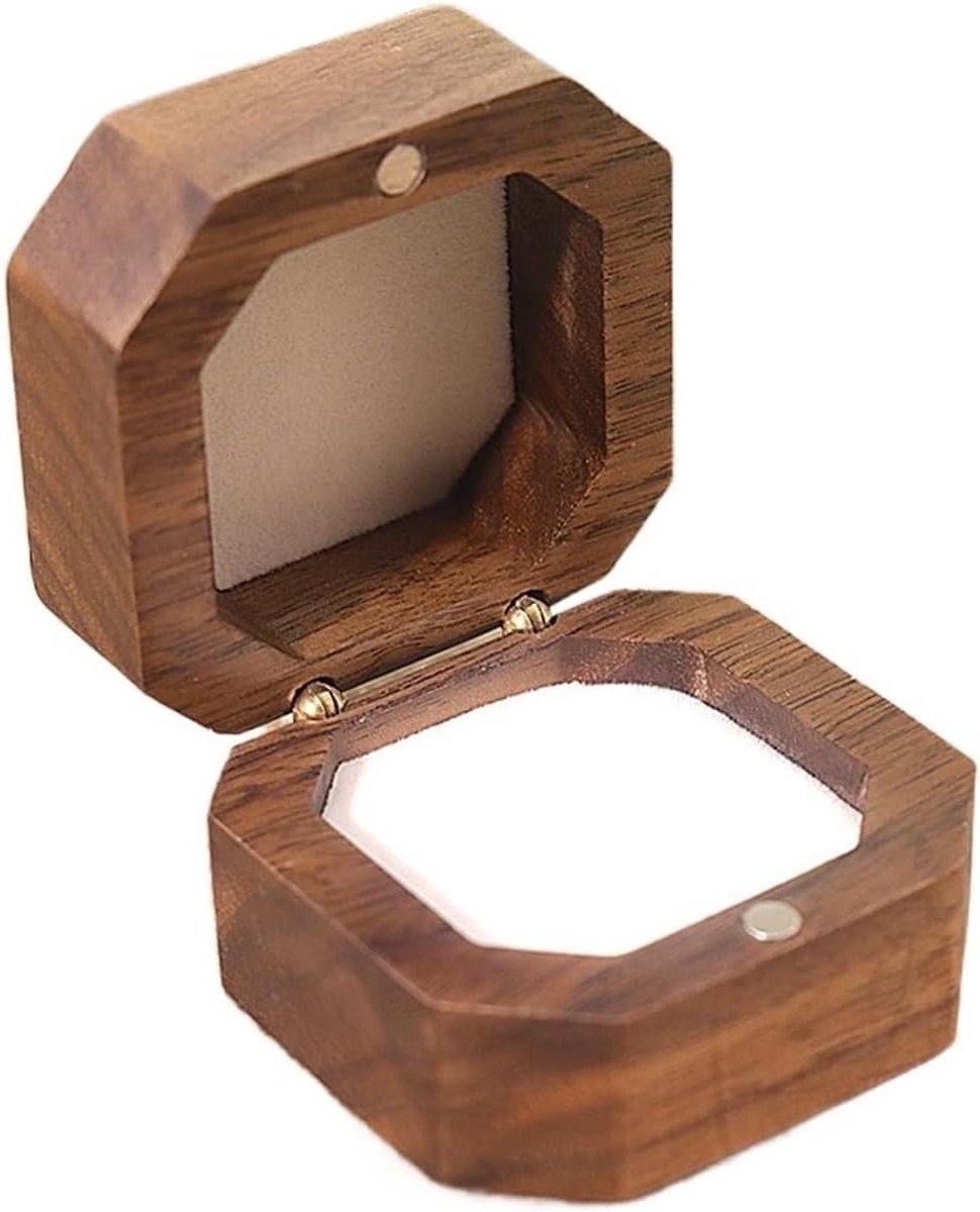 Sieradenkistje Massief Hout - Vintage Ringdoos - Bruiloft Voorstel - Draagbaar Vierkant Ontwerp - 10x10x10 mm - Zwart