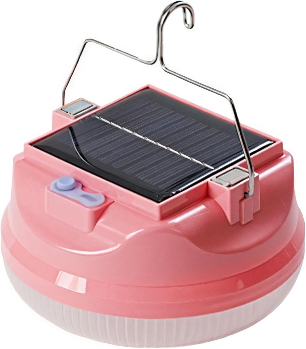 ZVD Solar Campinglamp Tentlamp, Oplaadbare LED Campinglantaarn voor Stroomuitval met 4000mAh IPX4 Waterdicht, Type-C Opladen, 3 Dimstanden, Draagbare Magneethaak, Powerbank, 300W, ROZE